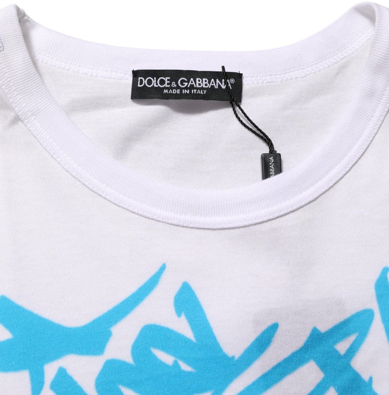 Dolce & Gabbana White Graphic Print Cotton Crew Neck T-shirt Wit