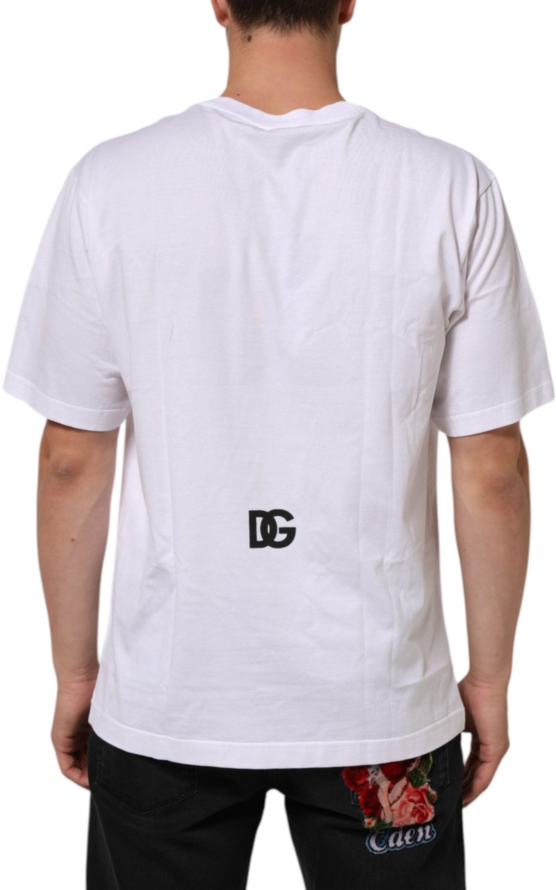 Dolce & Gabbana White Logo Print Cotton Crew Neck Men T-shirt Wit