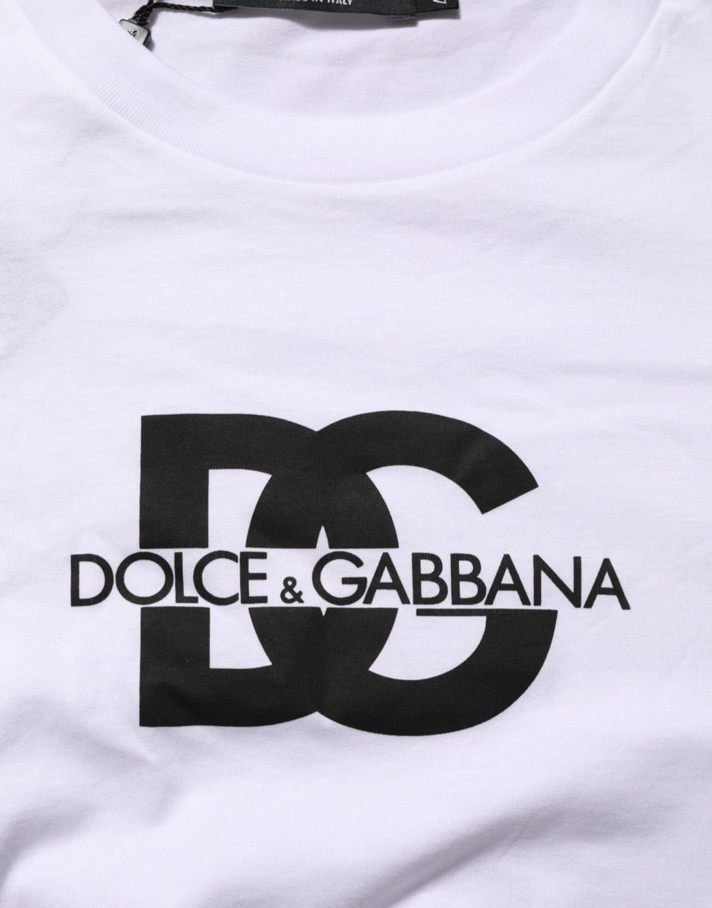 Dolce & Gabbana White Logo Print Cotton Crew Neck Men T-shirt Wit