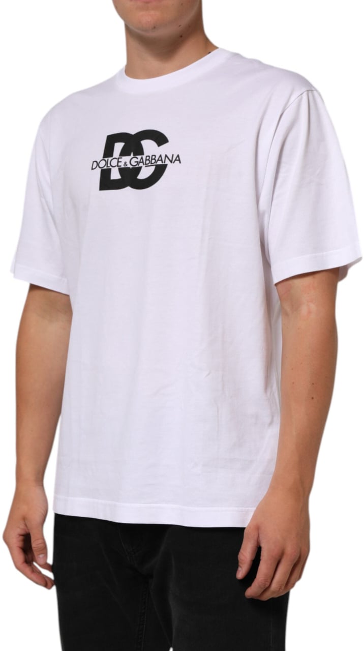 Dolce & Gabbana White Logo Print Cotton Crew Neck Men T-shirt Wit
