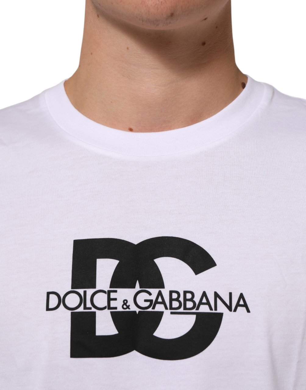 Dolce & Gabbana White Logo Print Cotton Crew Neck Men T-shirt Wit