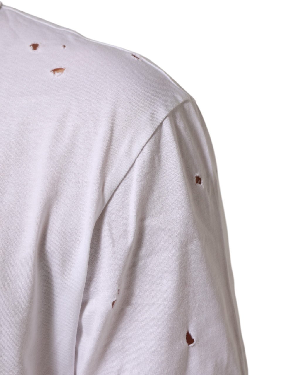 Dolce & Gabbana White Distressed Cotton V Neck Men T-shirt Wit