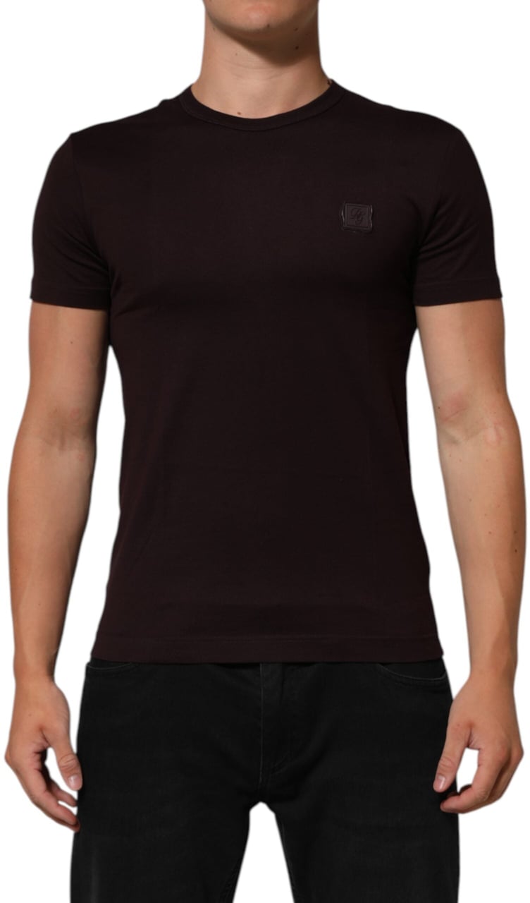 Dolce & Gabbana Brown Logo Plaque Cotton Crew Neck T-shirt Bruin