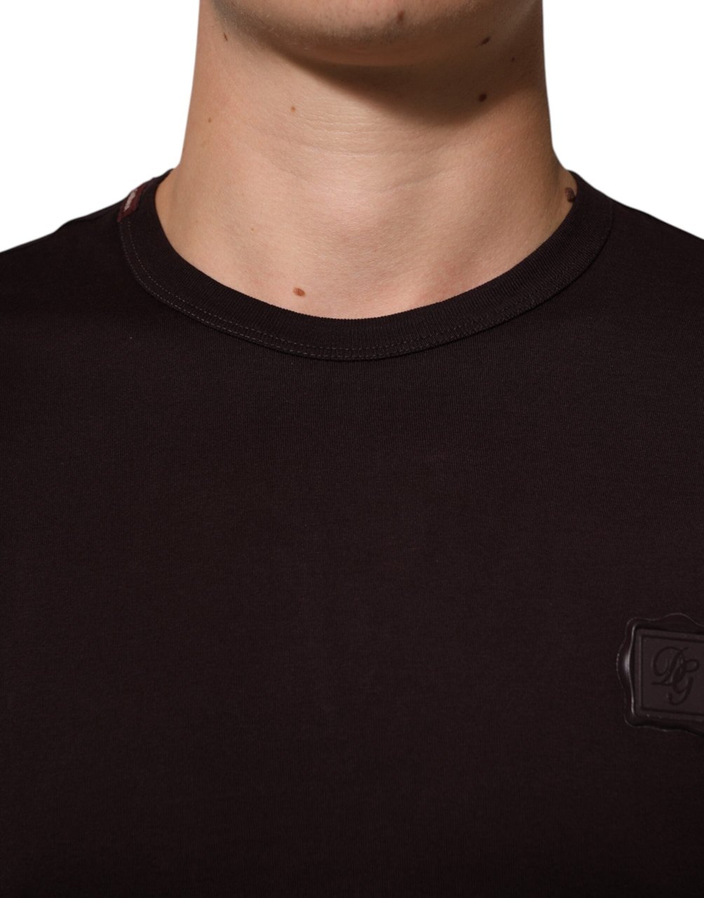 Dolce & Gabbana Brown Logo Plaque Cotton Crew Neck T-shirt Bruin