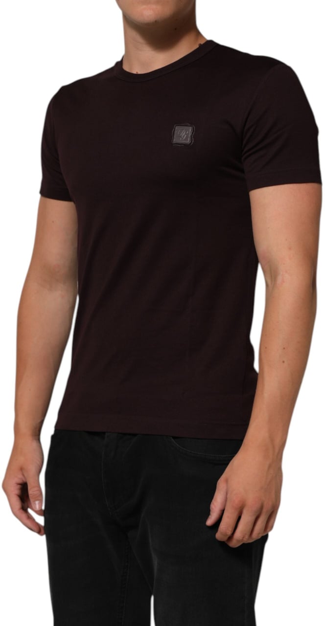 Dolce & Gabbana Brown Logo Plaque Cotton Crew Neck T-shirt Bruin
