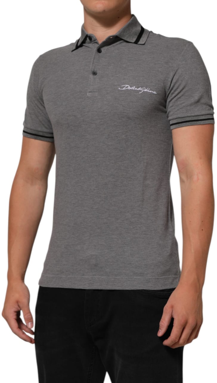 Dolce & Gabbana Gray Logo Embroidery Collared Polo T-shirt Grijs