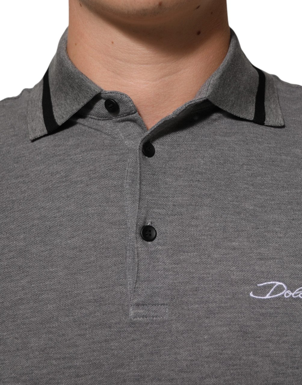 Dolce & Gabbana Gray Logo Embroidery Collared Polo T-shirt Grijs