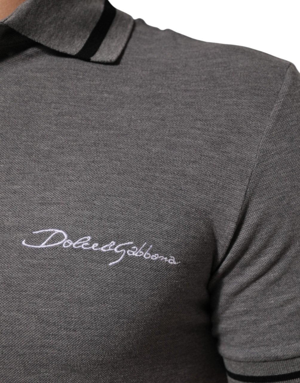 Dolce & Gabbana Gray Logo Embroidery Collared Polo T-shirt Grijs