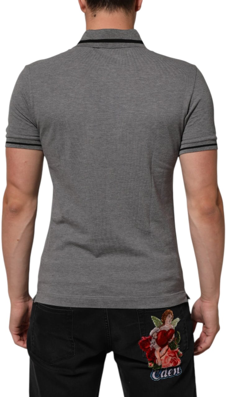 Dolce & Gabbana Gray Logo Embroidery Collared Polo T-shirt Grijs