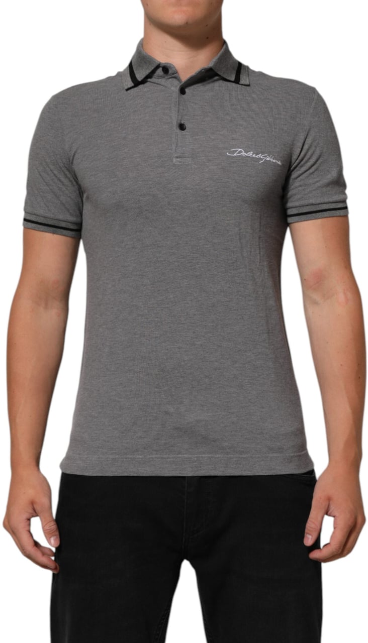 Dolce & Gabbana Gray Logo Embroidery Collared Polo T-shirt Grijs