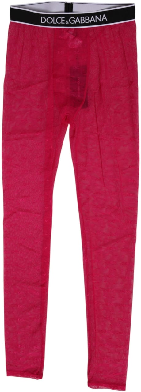 Dolce & Gabbana Fuchsia Nylon Logo Lace Leggings Pants Underwear Roze