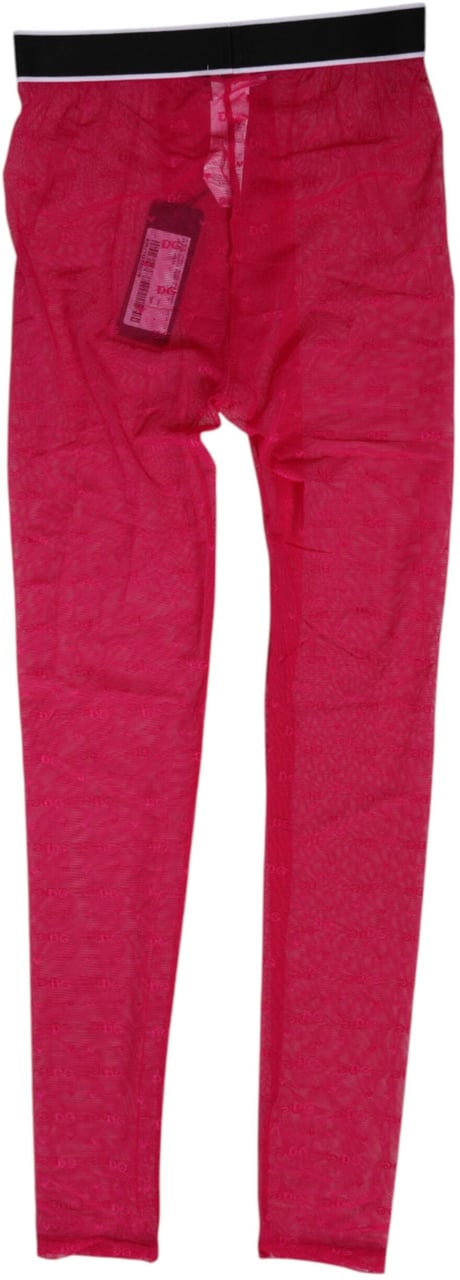 Dolce & Gabbana Fuchsia Nylon Logo Lace Leggings Pants Underwear Roze