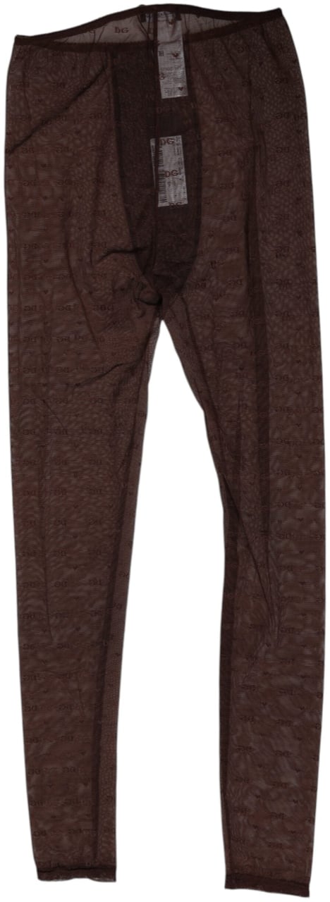 Dolce & Gabbana Brown Nylon Logo Lace Leggings Pants Underwear Bruin