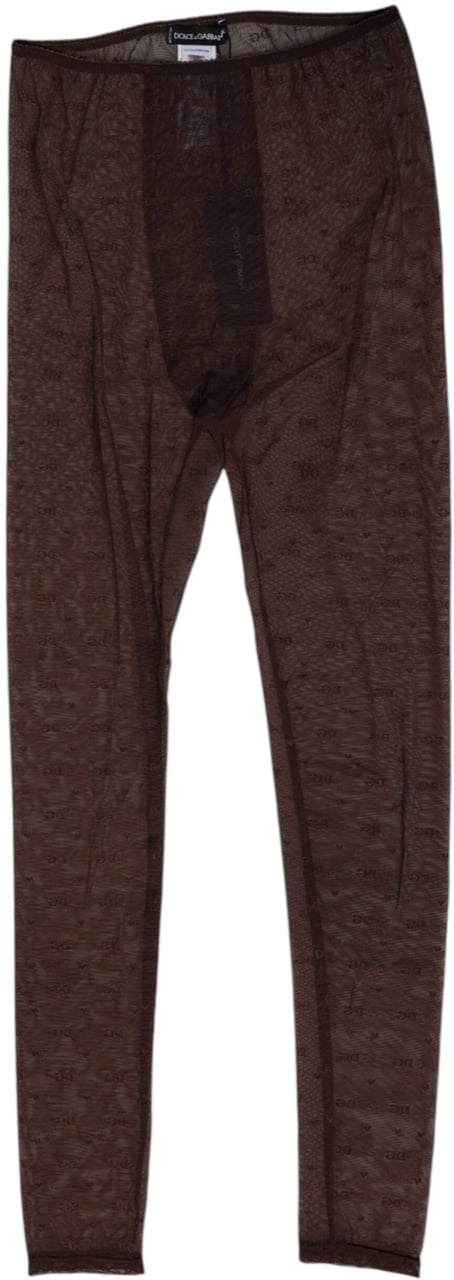 Dolce & Gabbana Brown Nylon Logo Lace Leggings Pants Underwear Bruin