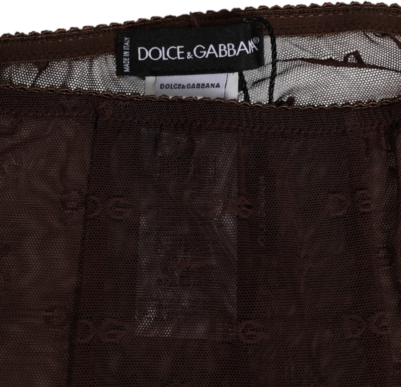Dolce & Gabbana Brown Nylon Logo Lace Leggings Pants Underwear Bruin