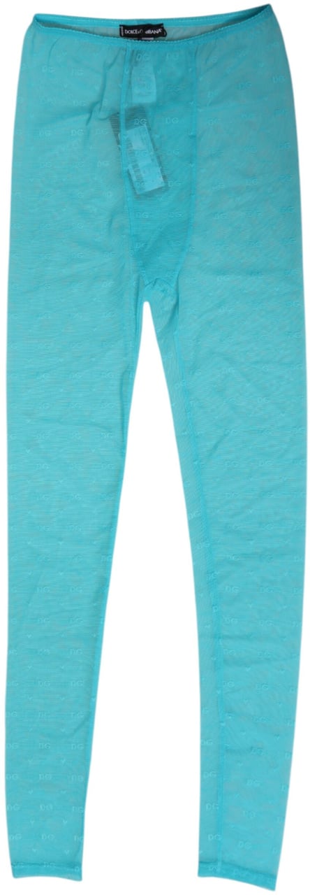 Dolce & Gabbana Light Blue Nylon Logo Lace Leggings Pants Underwear Blauw