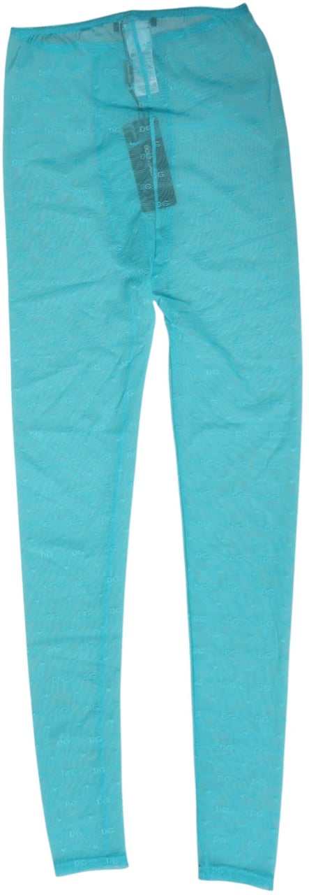 Dolce & Gabbana Light Blue Nylon Logo Lace Leggings Pants Underwear Blauw