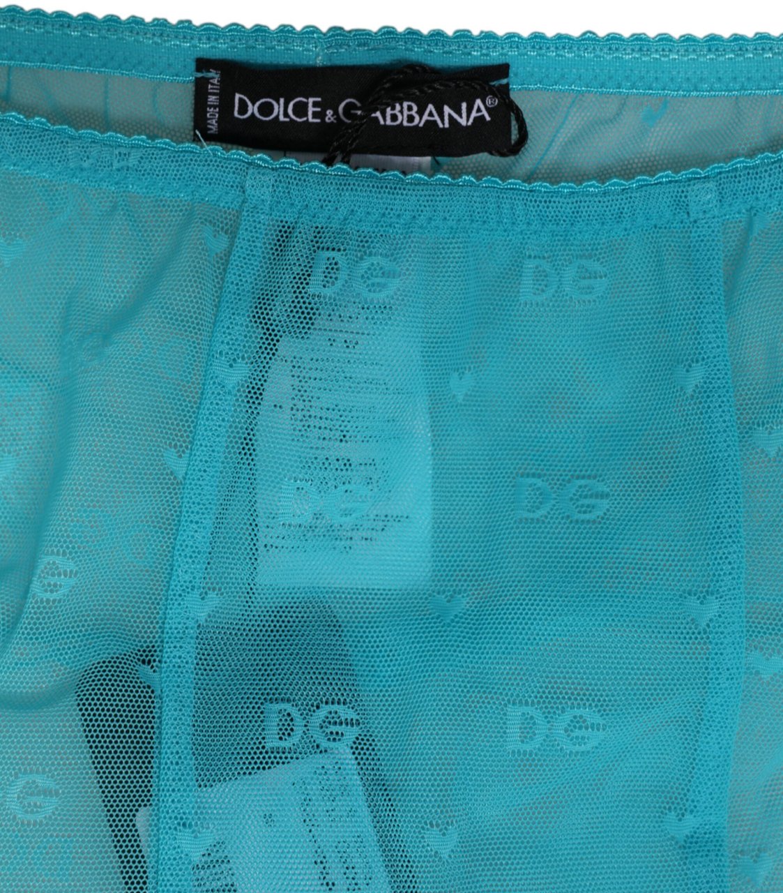 Dolce & Gabbana Light Blue Nylon Logo Lace Leggings Pants Underwear Blauw