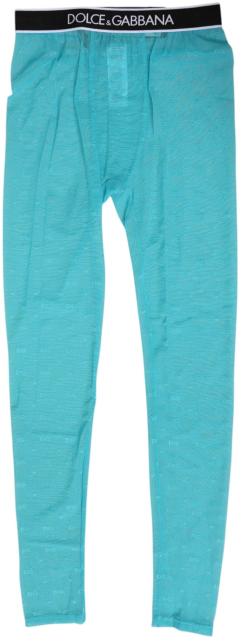 Dolce & Gabbana Light Blue Nylon Logo Lace Leggings Pants Underwear Blauw