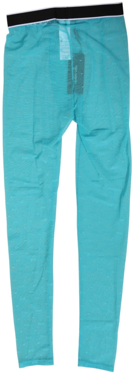 Dolce & Gabbana Light Blue Nylon Logo Lace Leggings Pants Underwear Blauw
