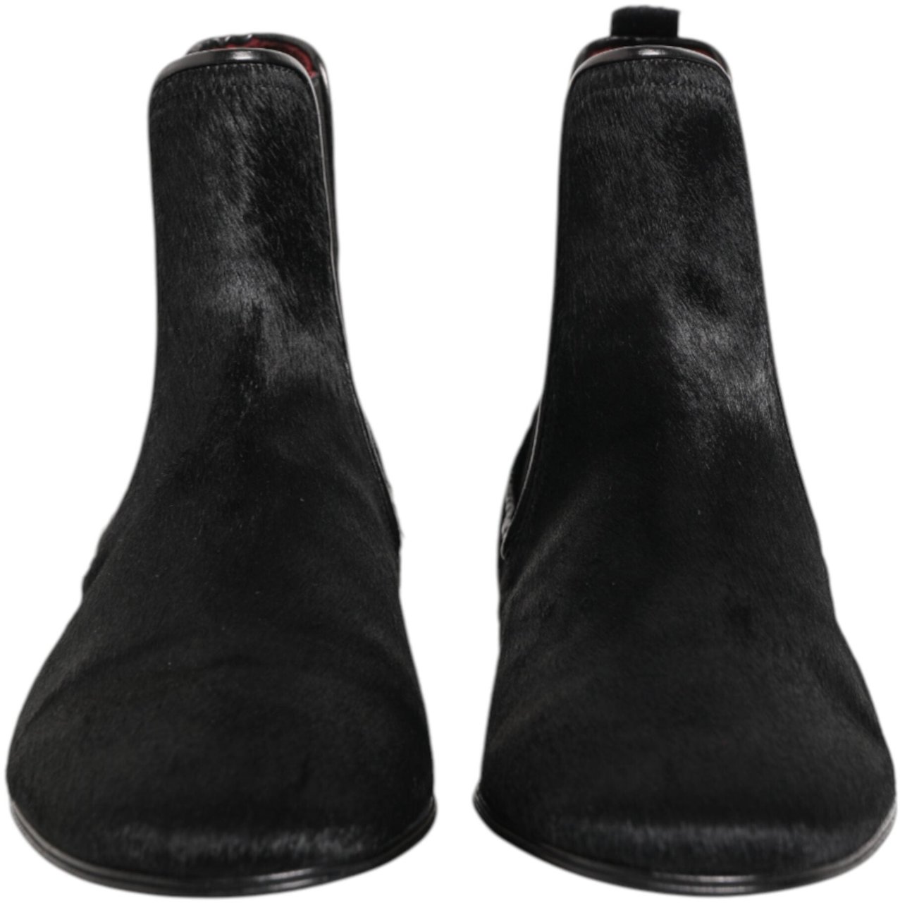 Dolce & Gabbana Black Leather Fur Men CHELSEA Boots Shoes Zwart