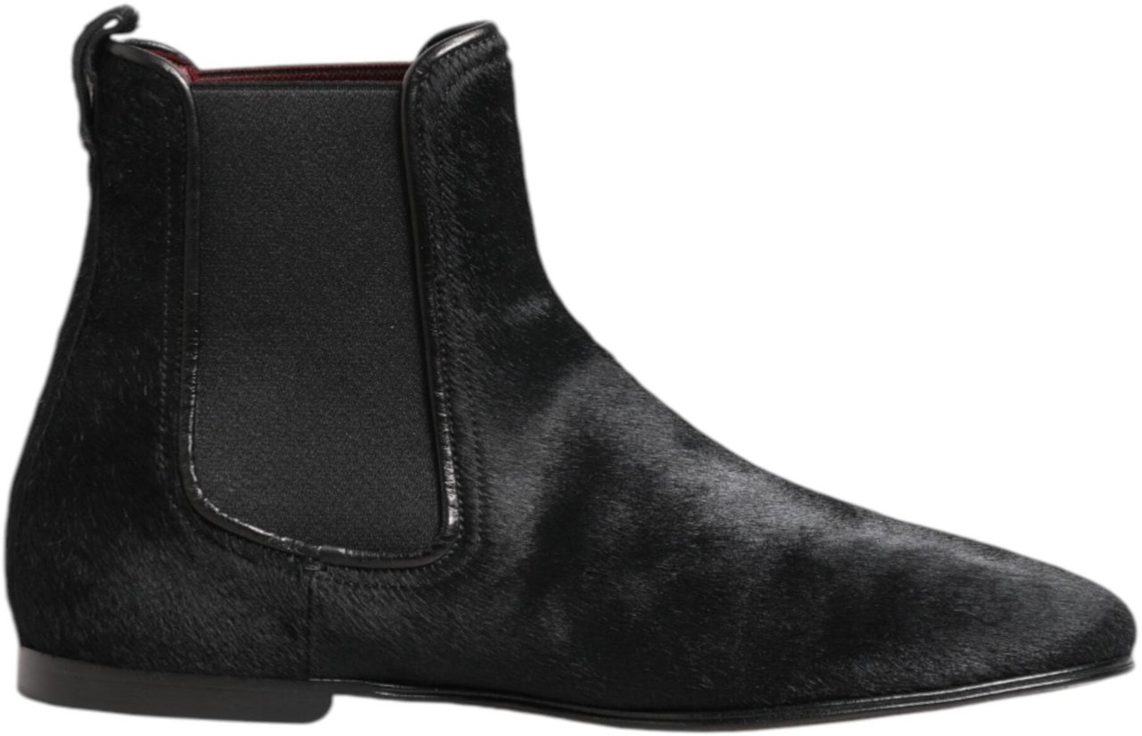 Dolce & Gabbana Black Leather Fur Men CHELSEA Boots Shoes Zwart