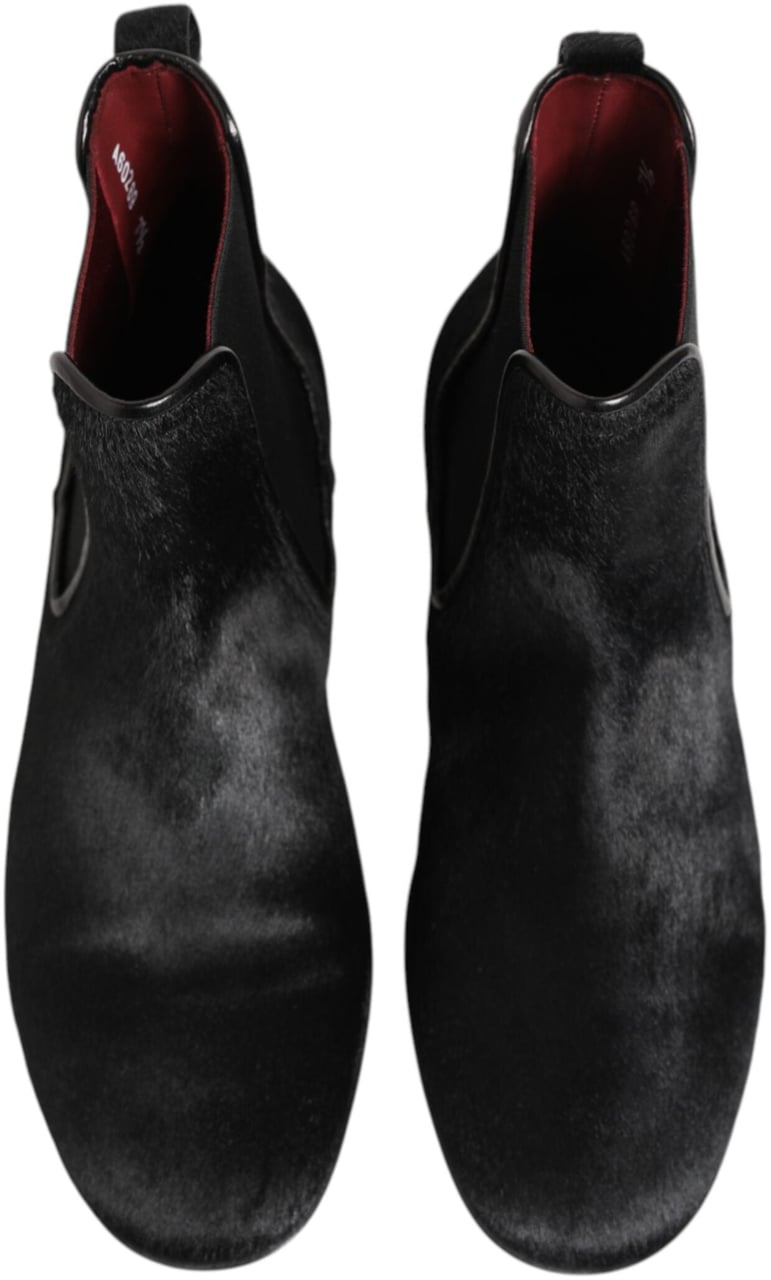 Dolce & Gabbana Black Leather Fur Men CHELSEA Boots Shoes Zwart