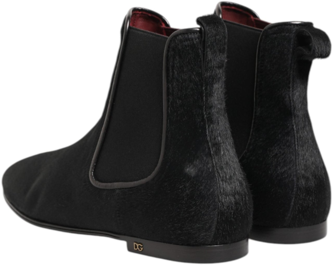 Dolce & Gabbana Black Leather Fur Men CHELSEA Boots Shoes Zwart