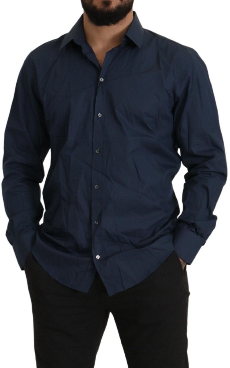 Dolce & Gabbana Blue Cotton MARTINI Slim Fit Dress Shirt Blauw