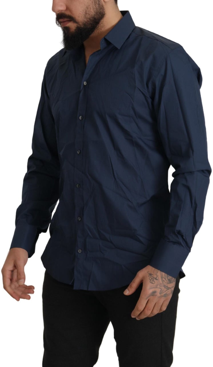 Dolce & Gabbana Blue Cotton MARTINI Slim Fit Dress Shirt Blauw
