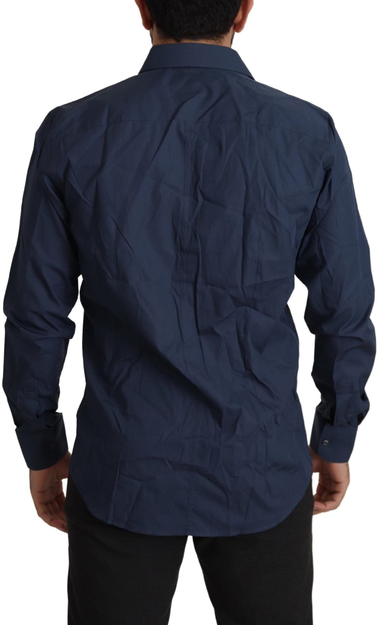 Dolce & Gabbana Blue Cotton MARTINI Slim Fit Dress Shirt Blauw