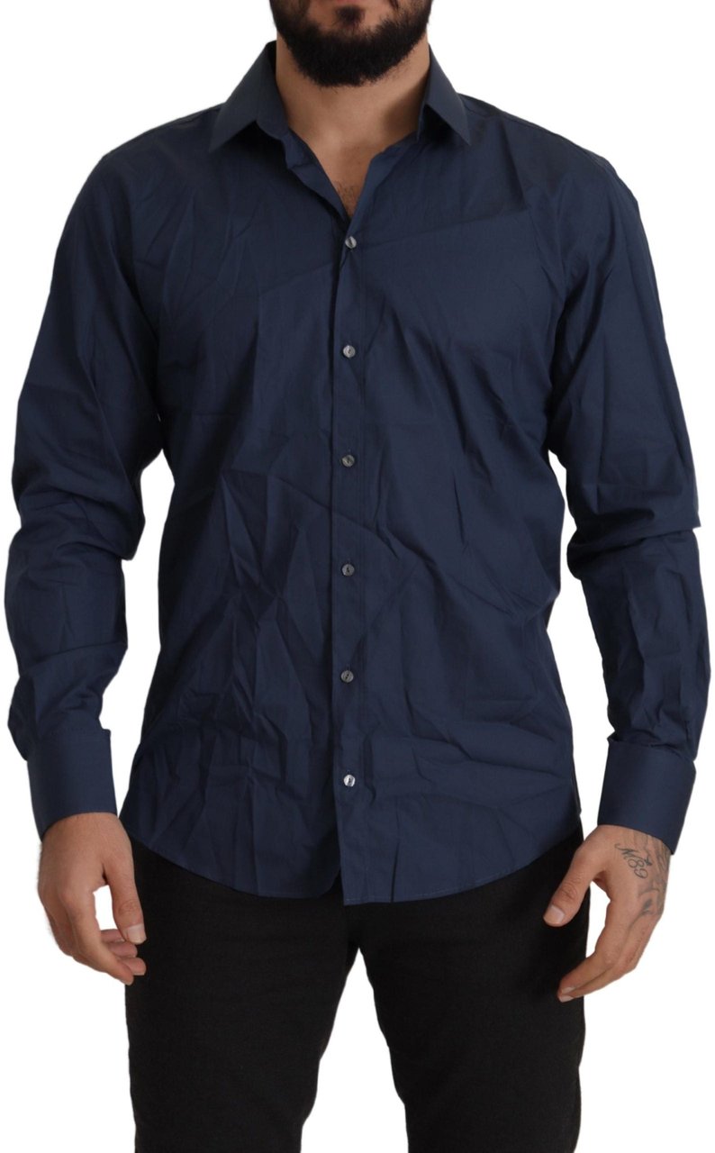 Dolce & Gabbana Blue Cotton MARTINI Slim Fit Dress Shirt Blauw