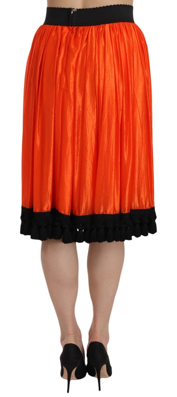 Dolce & Gabbana Orange High Waist Knee Length Skirt Zwart
