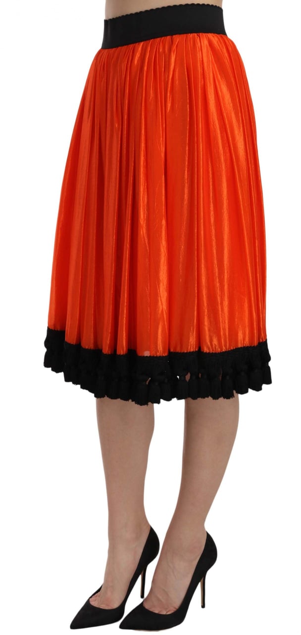 Dolce & Gabbana Orange High Waist Knee Length Skirt Zwart