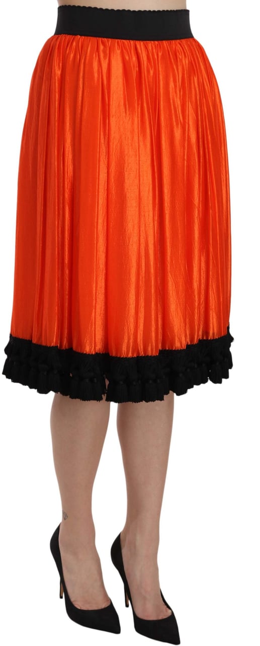 Dolce & Gabbana Orange High Waist Knee Length Skirt Zwart