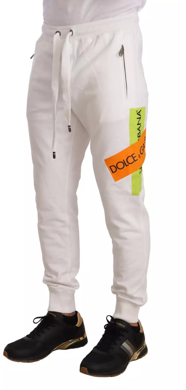 Dolce & Gabbana White Cotton Logo Patch Sweatpants Jogging Pants Wit