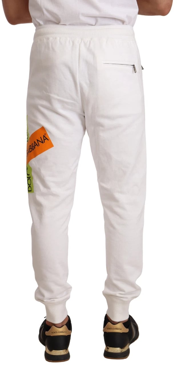 Dolce & Gabbana White Cotton Logo Patch Sweatpants Jogging Pants Wit