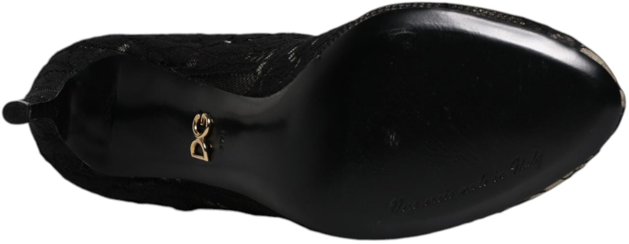 Dolce & Gabbana Black Lace Stretch Heels Mid Calf Boots Shoes Zwart