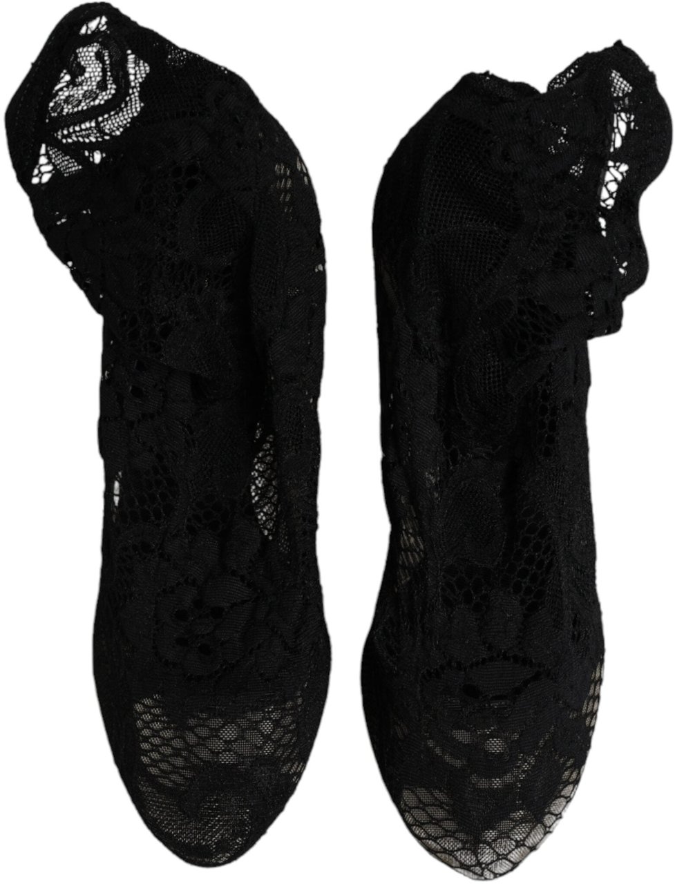 Dolce & Gabbana Black Lace Stretch Heels Mid Calf Boots Shoes Zwart
