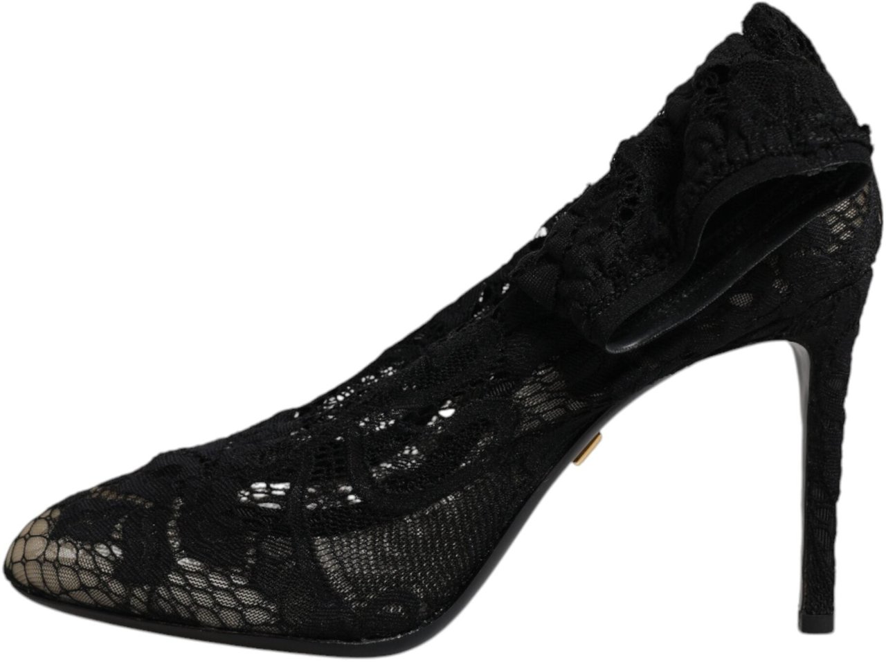 Dolce & Gabbana Black Lace Stretch Heels Mid Calf Boots Shoes Zwart