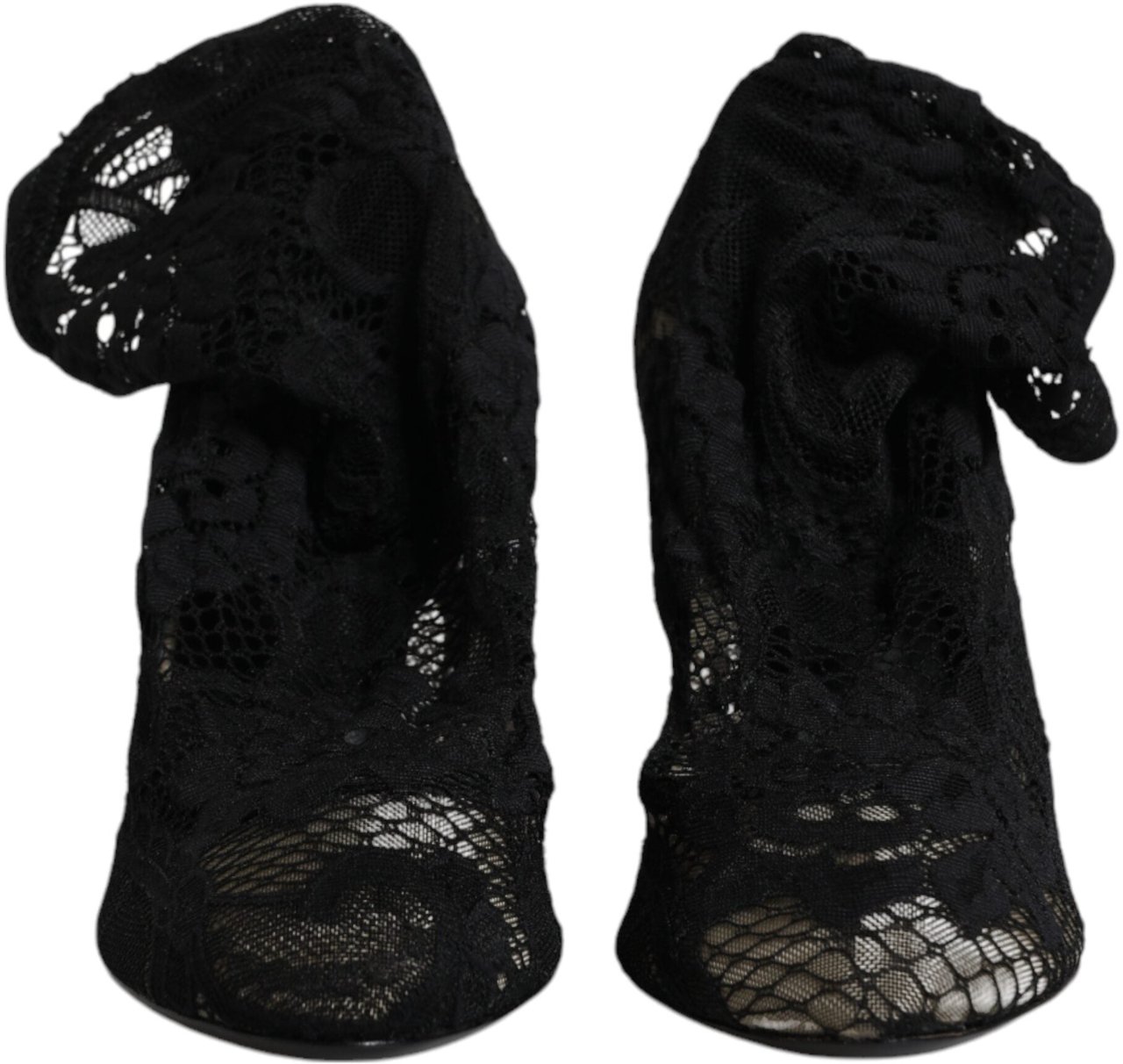 Dolce & Gabbana Black Lace Stretch Heels Mid Calf Boots Shoes Zwart
