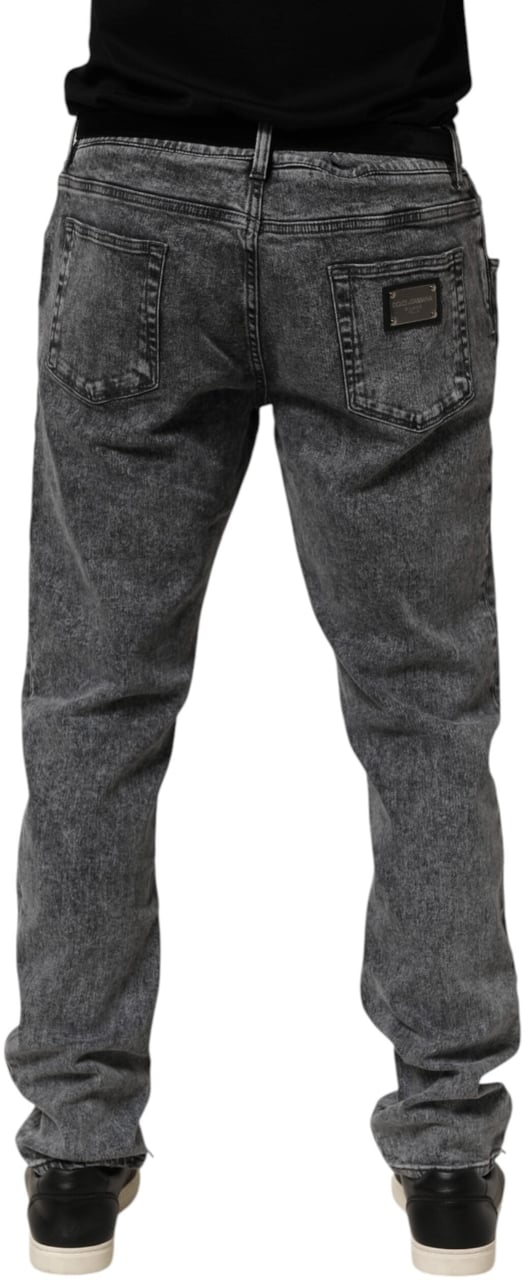 Dolce & Gabbana Gray Cotton Slim Fit Denim Trouser Jeans Grijs