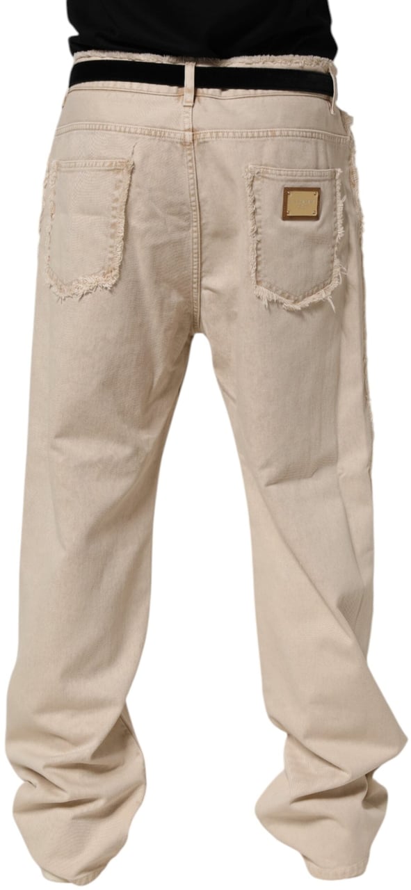 Dolce & Gabbana Beige Cotton Straight Denim Trouser Jeans Beige