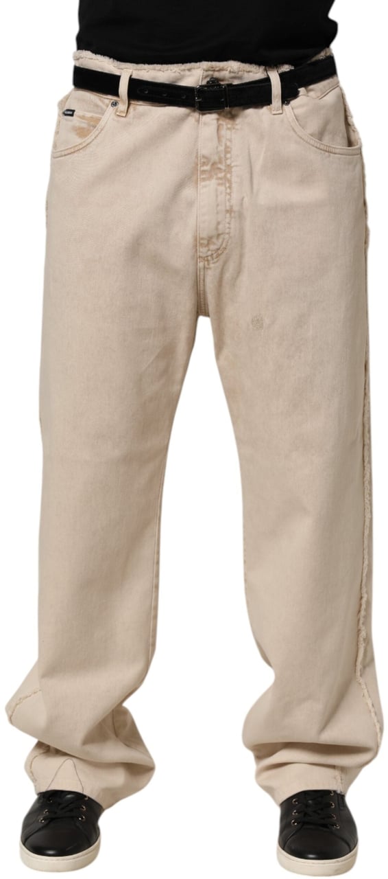 Dolce & Gabbana Beige Cotton Straight Denim Trouser Jeans Beige