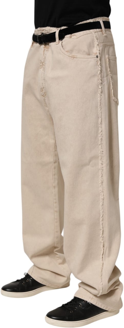Dolce & Gabbana Beige Cotton Straight Denim Trouser Jeans Beige