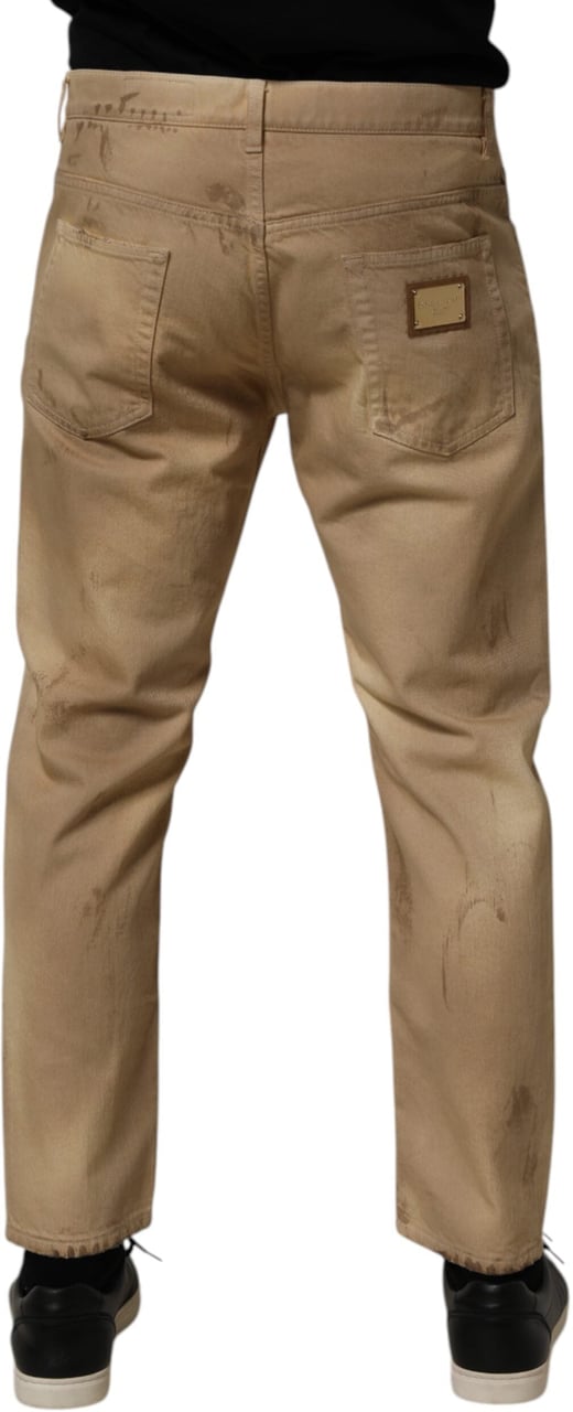 Dolce & Gabbana Beige Cotton Loose Tattered Men Denim Jeans Beige