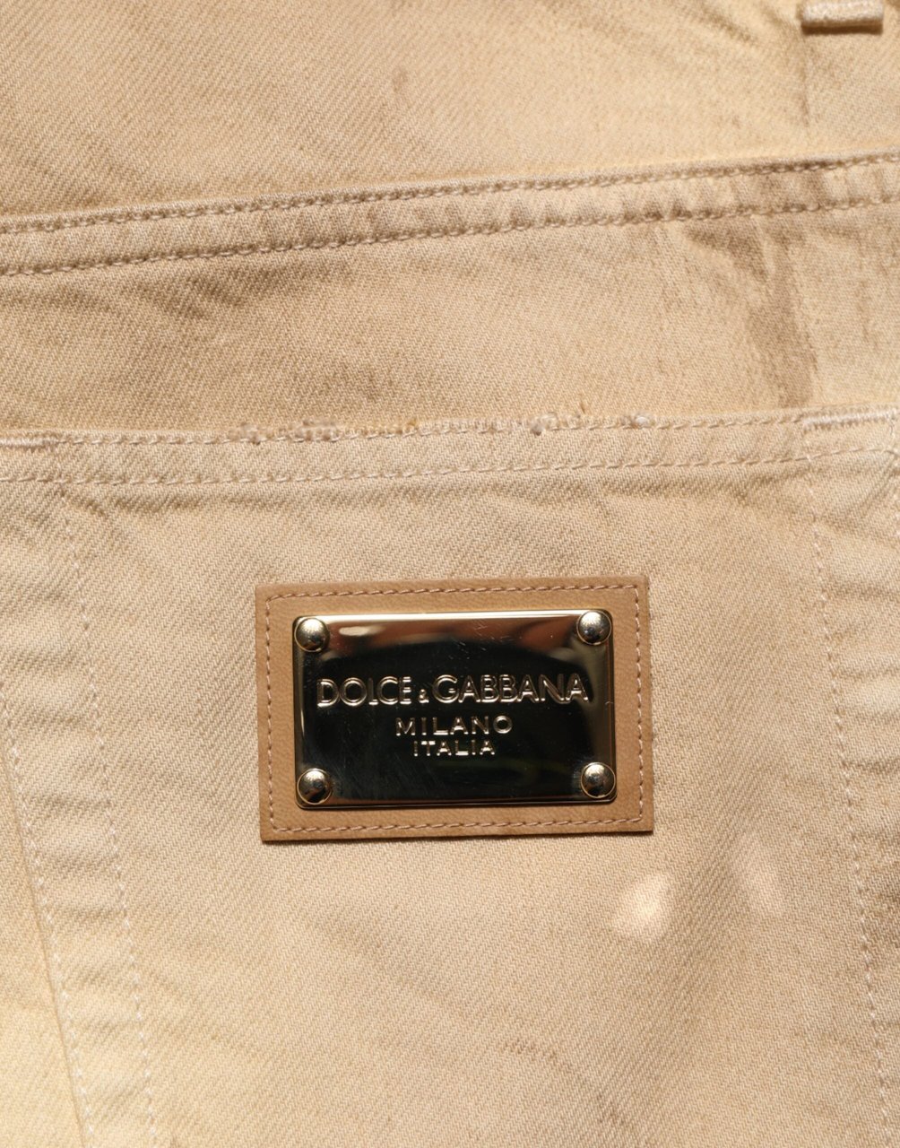 Dolce & Gabbana Beige Cotton Loose Tattered Men Denim Jeans Beige