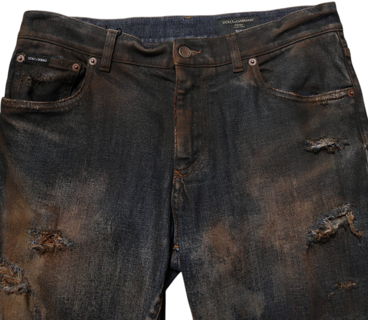 Dolce & Gabbana Black Cotton Skinny Tattered Men Denim Jeans Zwart
