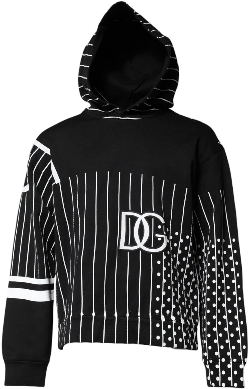 Dolce & Gabbana Black White Stripe Hooded Sweatshirt Sweater Zwart