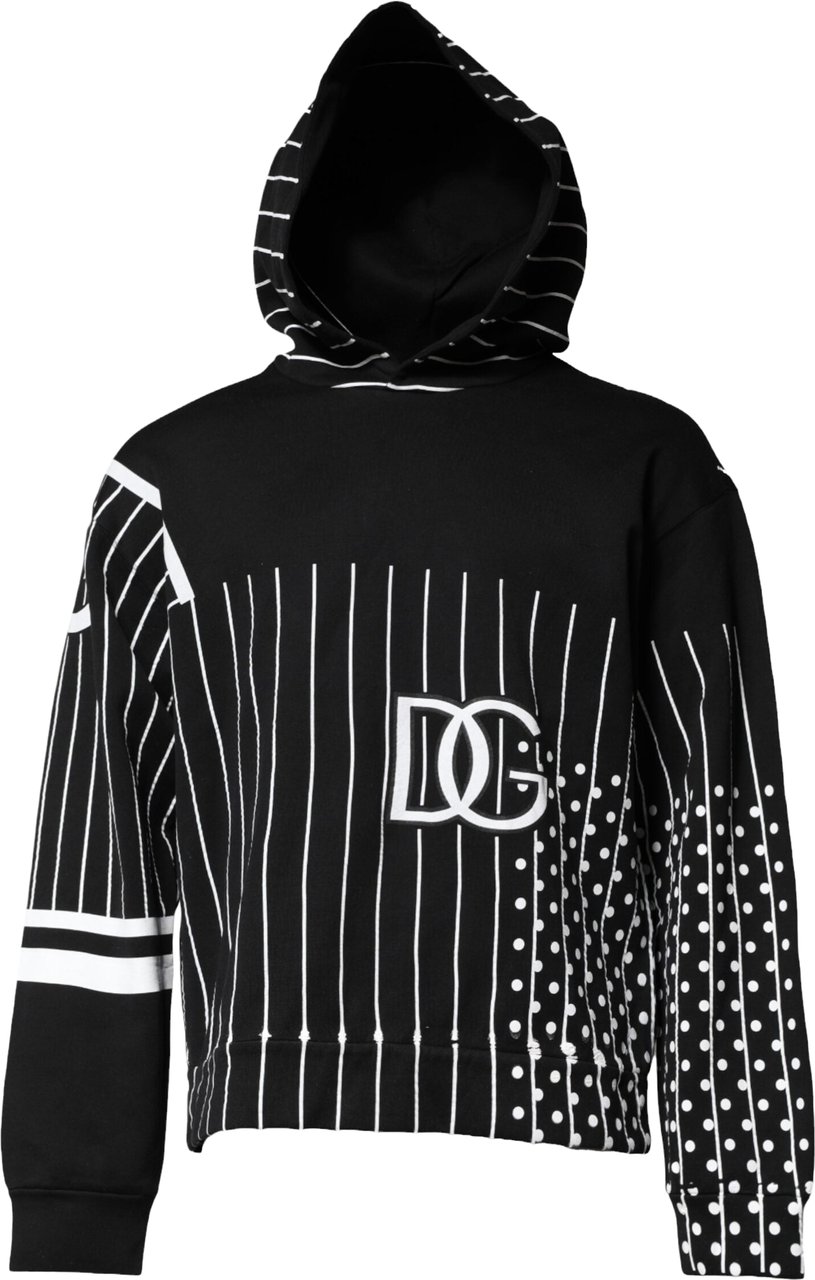 Dolce & Gabbana Black White Stripe Hooded Sweatshirt Sweater Zwart